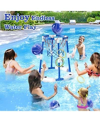 Gnuadz 2-in-1 Pool Basketball Hoop Floating Game Balls Rings Pump Water Play Summer Family Party