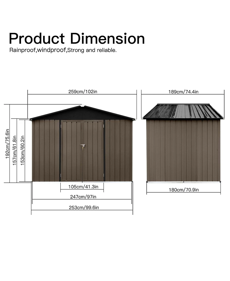 Mondawe 8 x 6 Feet Outdoor Metal Storage Shed With Apex Roof, Lockable Garden Tool Shed