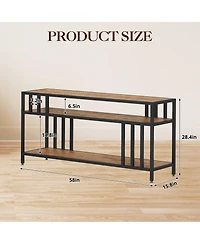 Homfan Spacious Rustic Tv Stand Media Console with Three Open Shelves, Sturdy Mdf and Iron Frame, Fits Larger Screens, Easy Assembly
