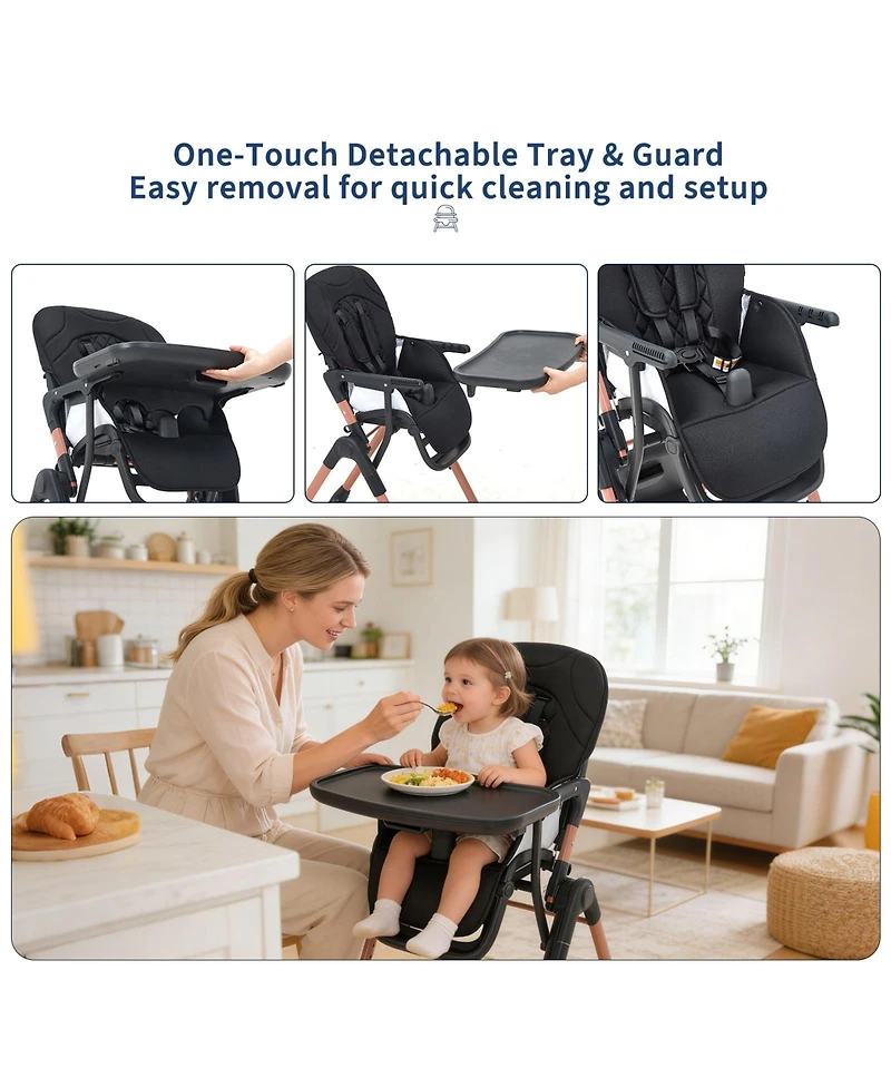 homfan 3-in-1 Foldable Baby High Chair with Double Trays, Adjustable Backrest and Footrest, Portable Feeding Chair for 6-36 Months