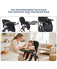 homfan 3-in-1 Foldable Baby High Chair with Double Trays, Adjustable Backrest and Footrest, Portable Feeding Chair for 6-36 Months