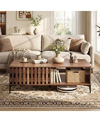 Slickblue Wooden Coffee Table with Mid Century Farmhouse Style, Living Room Centerpiece