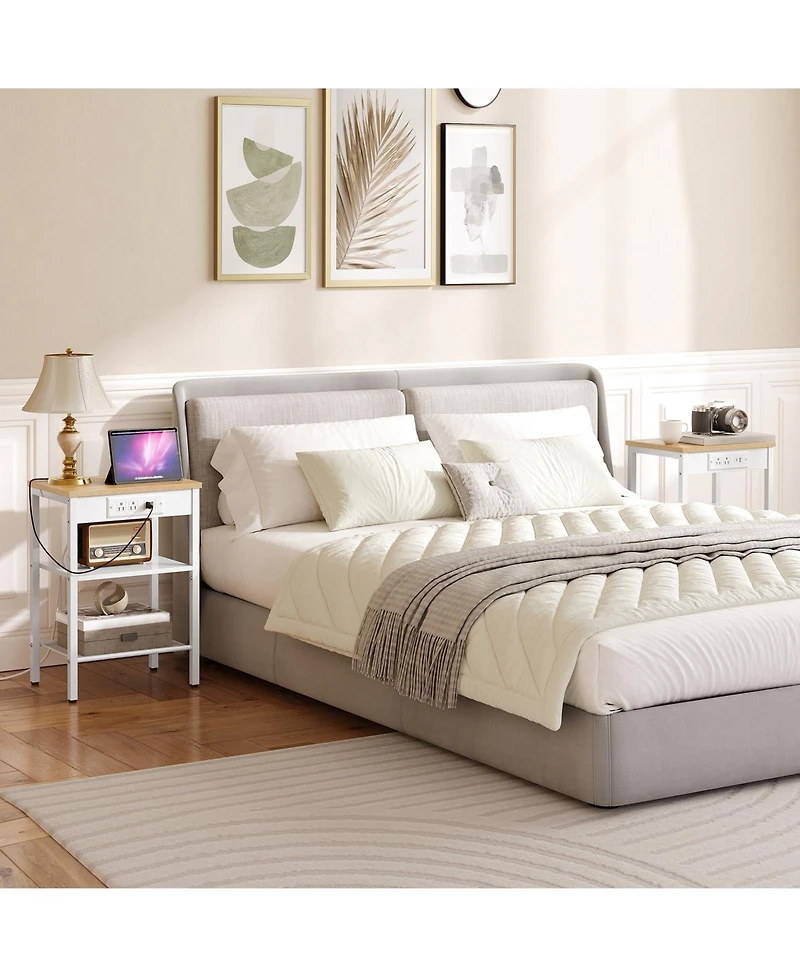 Slickblue Living Room Side Table with Charging Station, Usb Ports and Storage Shelves