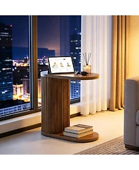 Tribesigns Fluted C-Shaped End Table, Modern Narrow Side Table with Oval Top and Storage Shelf, Accent Sofa Companion for Small Spaces