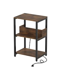 Slickblue Side Table with Built-In Charging Ports and Multi-Tier Open Shelving