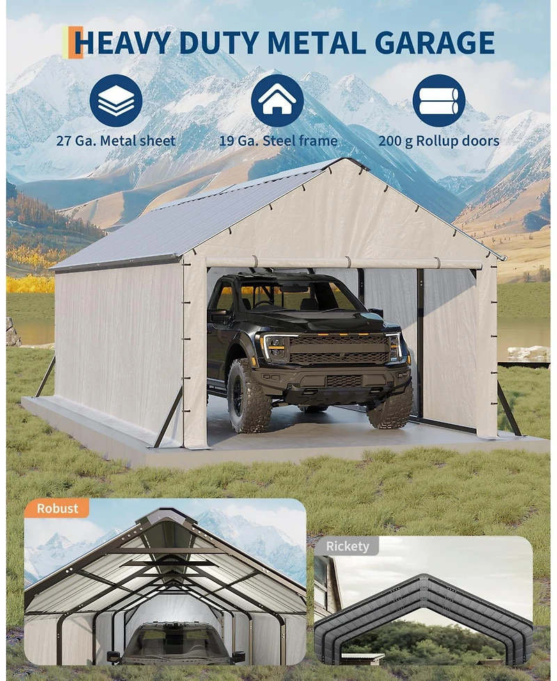 homfan 11x20 Feet Heavy Duty Carport with Side Curtains, Steel Tube Frame with Vertical Profile Steel Roof, Vehicle Shelter
