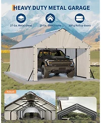 homfan 11x20 Feet Heavy Duty Carport with Side Curtains, Steel Tube Frame with Vertical Profile Steel Roof, Vehicle Shelter