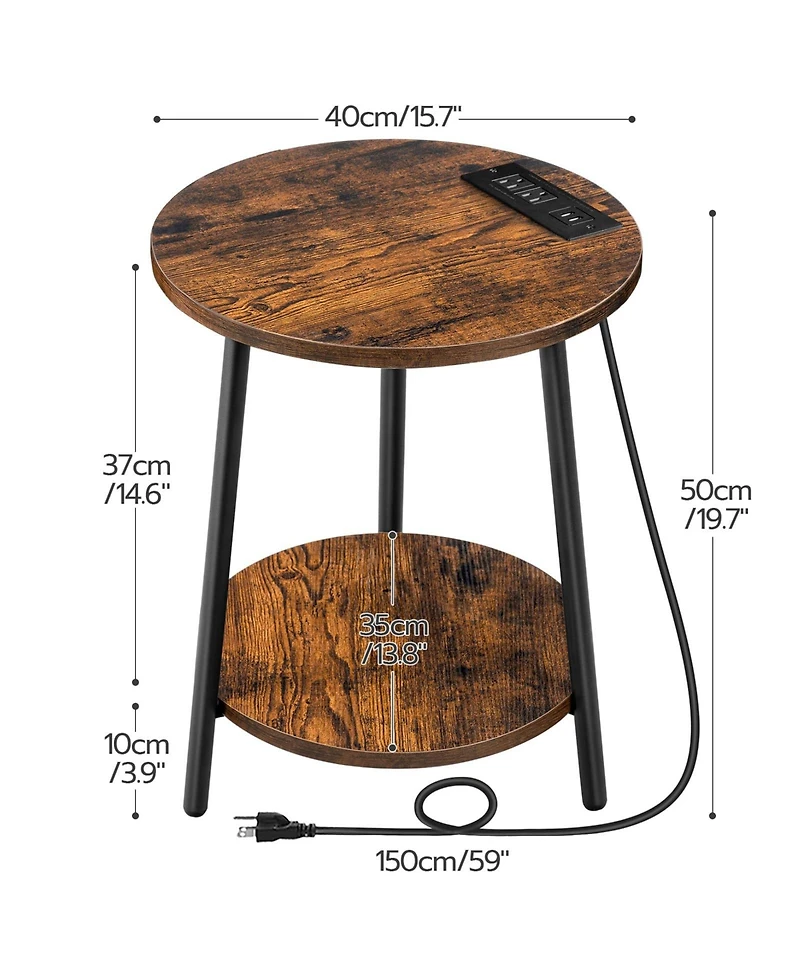 Slickblue Modern Round Side Table with Charging Station and 2-Tier Storage Shelf