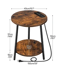 Slickblue Modern Round Side Table with Charging Station and 2-Tier Storage Shelf