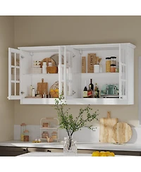 Homsee 63-Inch Wide Wall Mount Cabinet with Glass Doors 32-Inch Tall Storage Hutch Modern Kitchen Pantry or Bathroom Storage