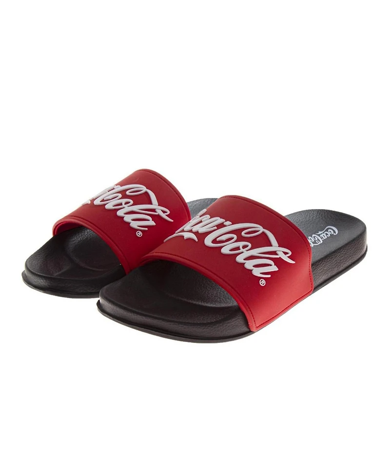 Coca-Cola Men's Classic Logo Casual Sandals Cozy Soft-Lined Indoor Footwear