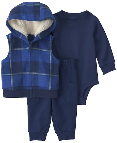 Carter's Boys' Buffalo Check Layering Long-Sleeve Bodysuit, Vest and Pants, 3-Piece Set
