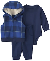Carter's Boys' Buffalo Check Layering Long-Sleeve Bodysuit, Vest and Pants, 3-Piece Set
