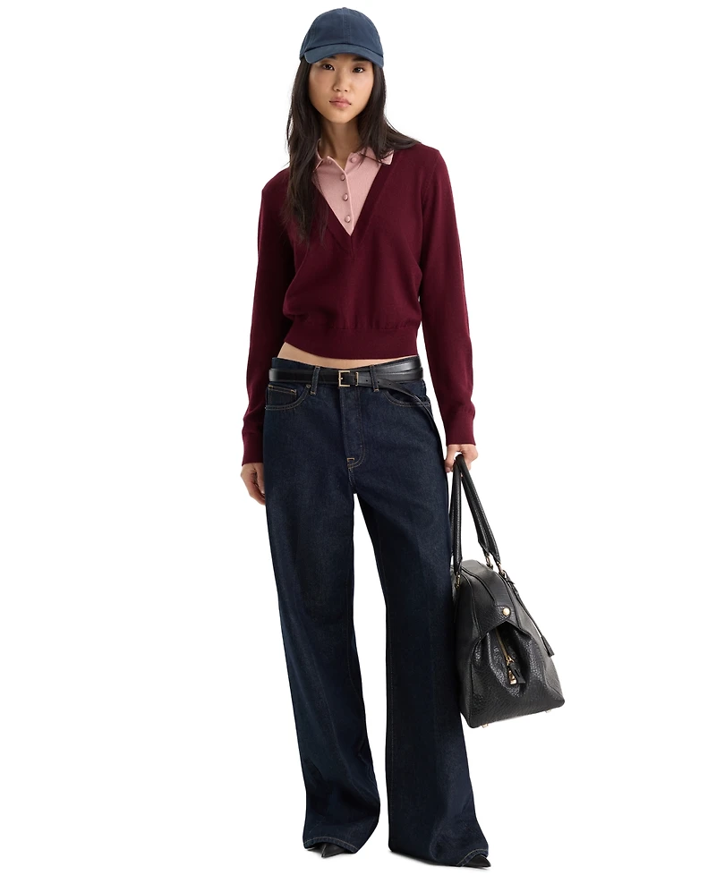 Good American Women's Two-In-One Collared Sweater