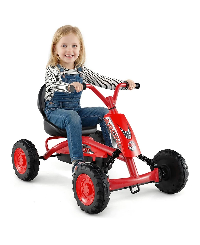 Gymax Go Kart for Kids 4 Wheel Toddler Ride On Pedal Car w/ Steering Handlebars
