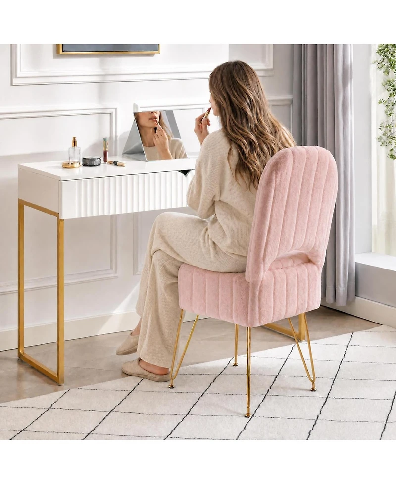 gaomon Vanity Stool Chair with Backrest, Square Ottoman with Hidden Storage Compartment, Soft Faux Fur Fabric, 280 Lbs Weight Capacity