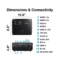 Optoma HZ41 4600 Lumen Full Hd Laser Dlp Home Theater and Gaming Projector Hdmi
