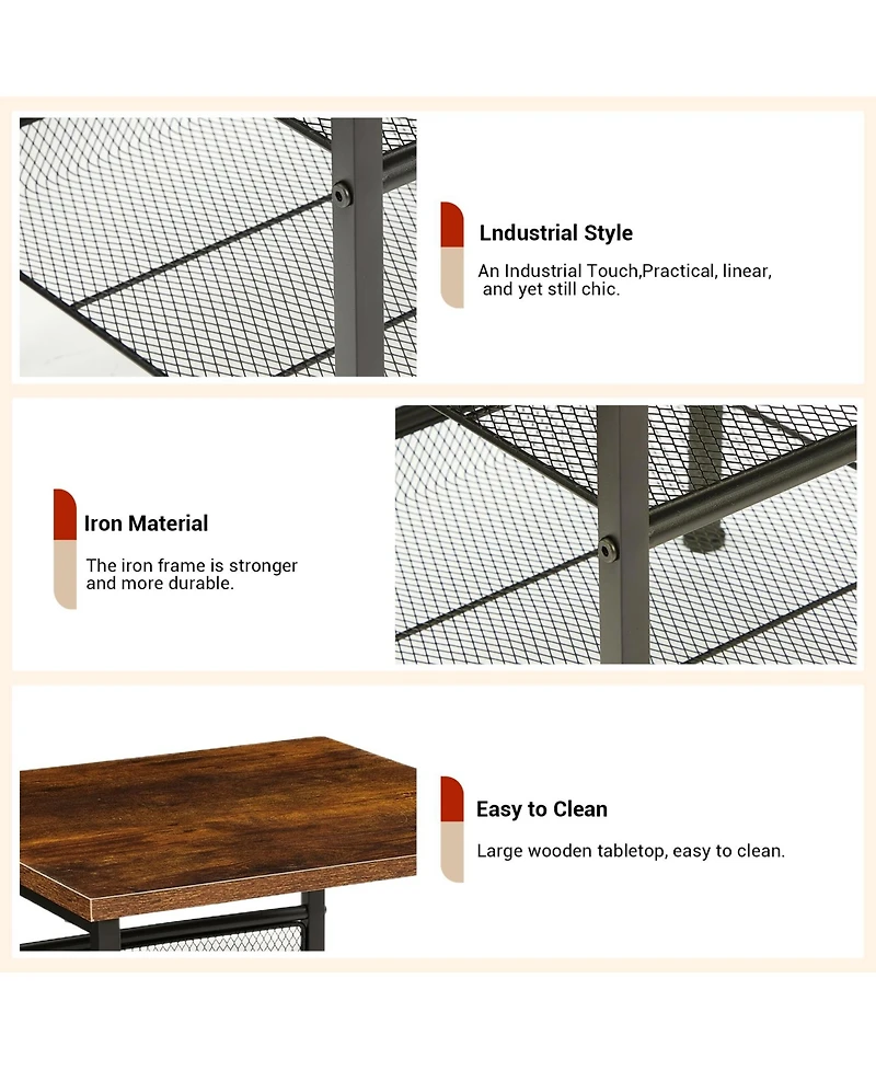 homfan 2-Piece 3-Tier Square End Table Set, Industrial Side Tables with Mesh Shelves and Metal Frame