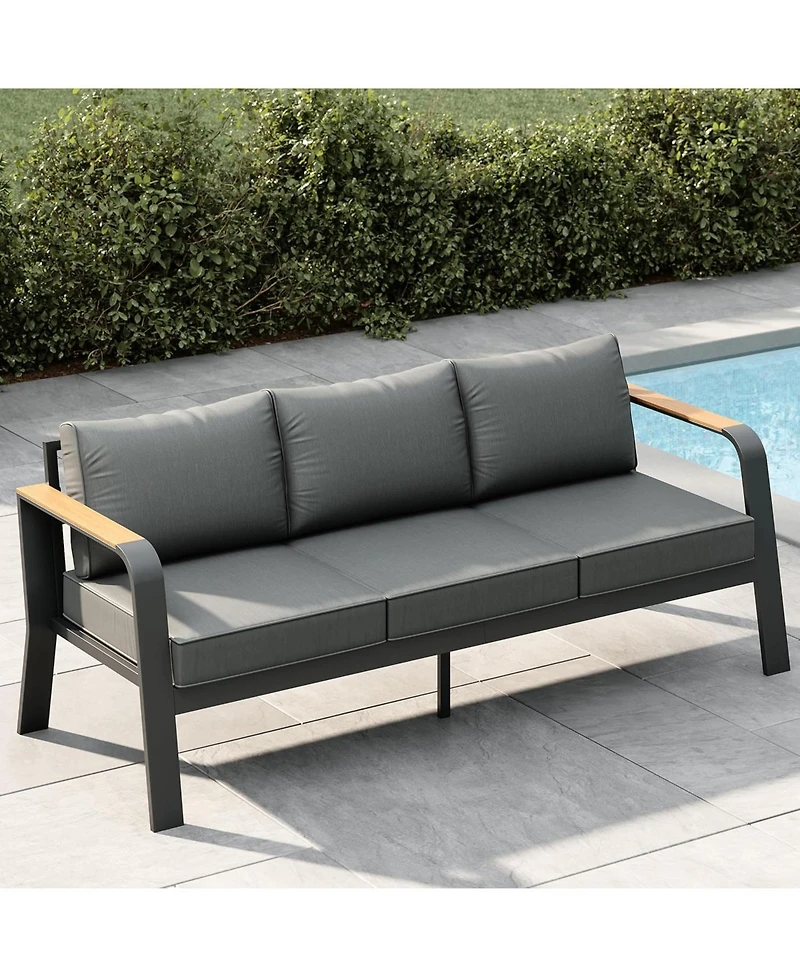 gaomon Outdoor 3-Seat Aluminum Patio Sofa Chair, Outdoor Furniture for Garden, Balcony, Deck, Backyard
