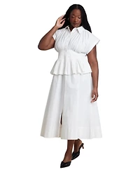 Eloquii Women's Plus Size Peplum Poplin Shirt Dress
