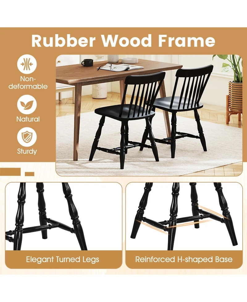 Slickblue Set of 2 Windsor Dining Chairs with Curved Spindle Backrest