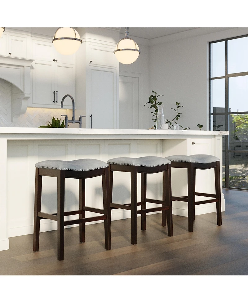 HomeRoots 31" Faux Leather and Solid Wood Backless Bar Height Bar Chair