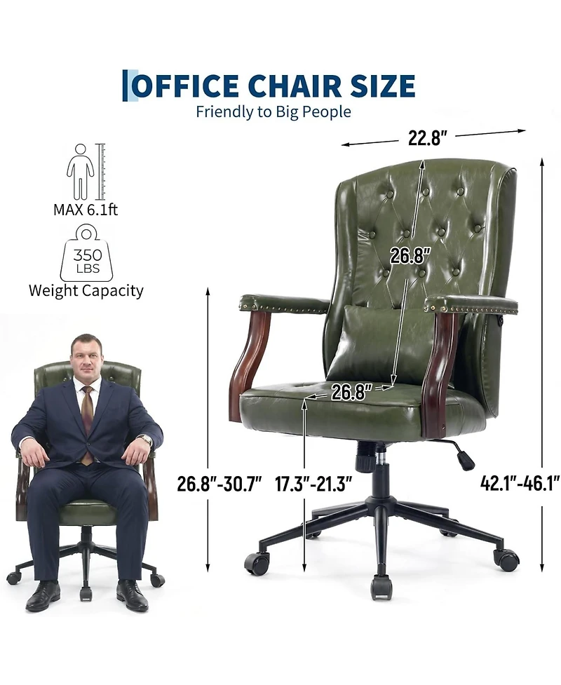 homfan Ergonomic Executive Office Chair with Faux Leather, Wing Back Design, Adjustable Height and Swivel Function, Home Office Desk Chair
