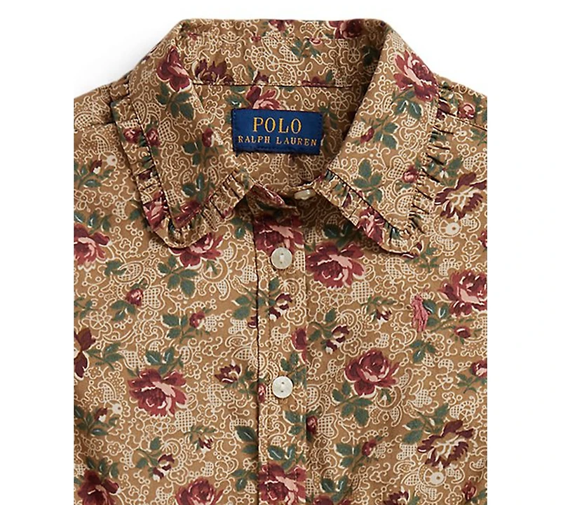 Polo Ralph Lauren Girls' 2T-6X Floral Cotton Poplin Long-Sleeve Shirt Dress