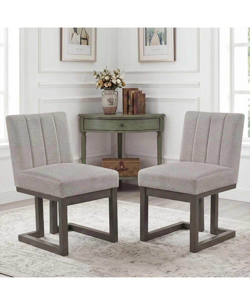 Slickblue Set of 2 Farmhouse Fabric Dining Chairs with Thick Cushioned Seat
