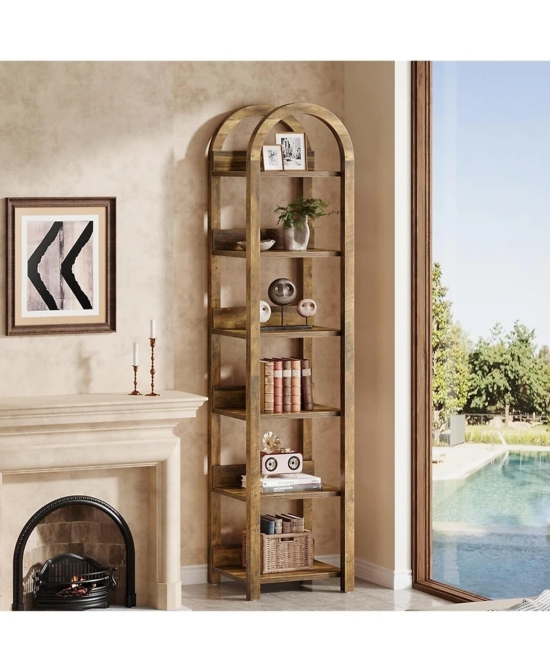 Tribesigns 6-Tier Narrow Bookshelf, 71" Tall Arched Bookcase with Shelves for Small Space