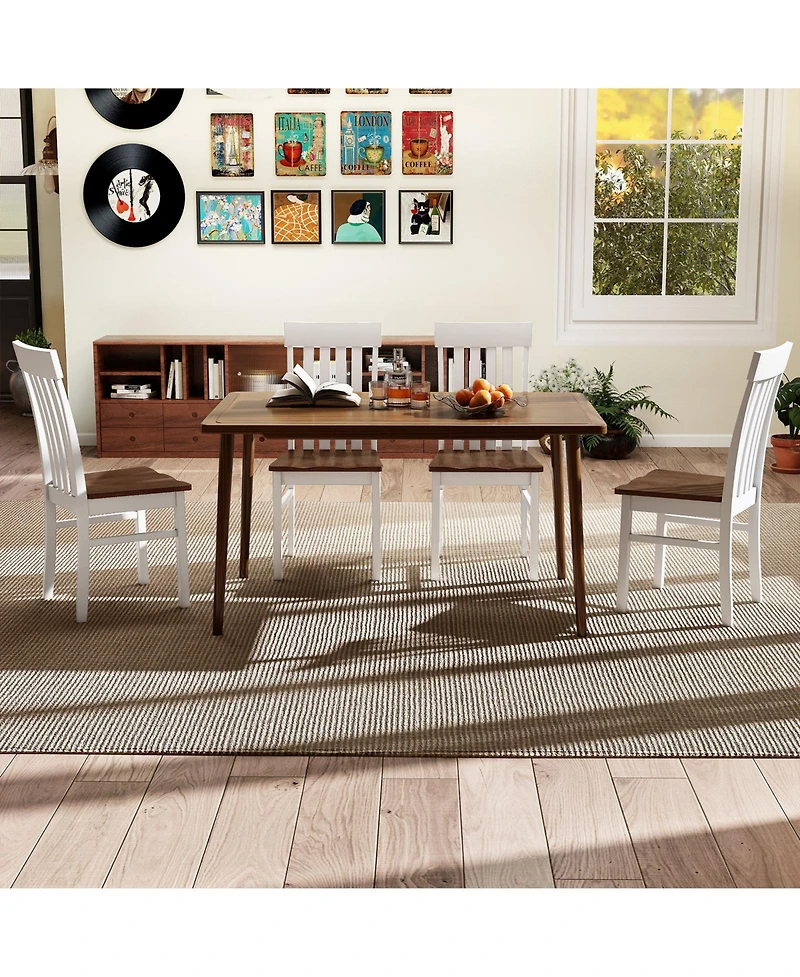 Slickblue Set of 2 Kitchen Armless Dining Chairs Slatted High Back Design