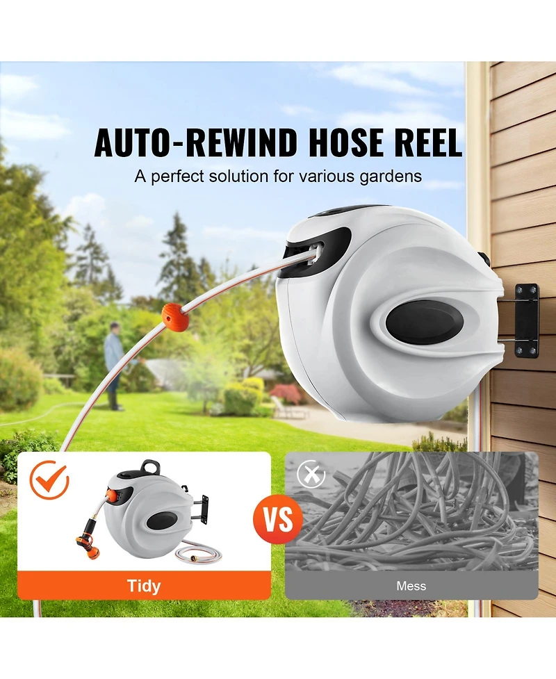 Vevor Retractable Hose Reel Water Hose Reel Swivel Wall-Mounted