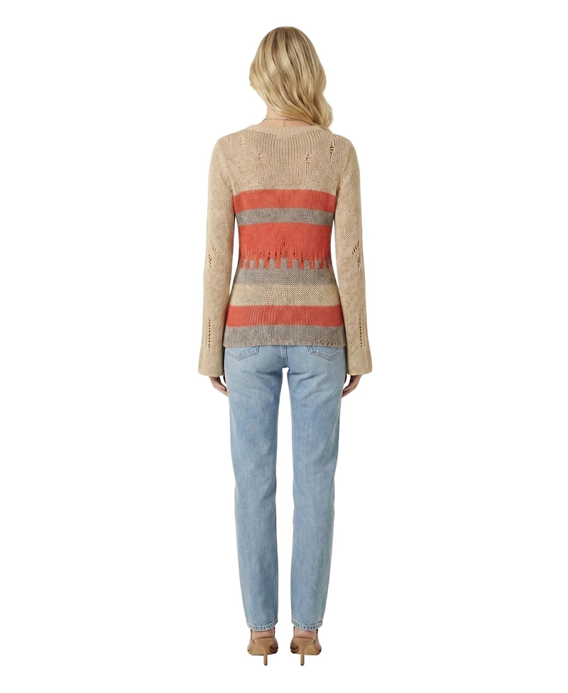 Modenaire Women's Distressed Stripe Flared-Sleeve Knit Sweater
