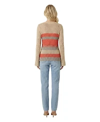 Modenaire Women's Distressed Stripe Flared-Sleeve Knit Sweater