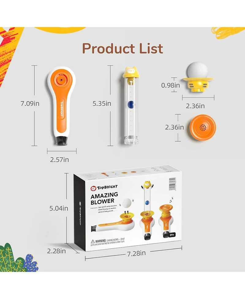 Top Bright 3 in 1 Sensory Toys For Toddler with Whistle Ball Blowing Floating Blow Pipe Balls Fine Motor Skills Learning Toy For Kids