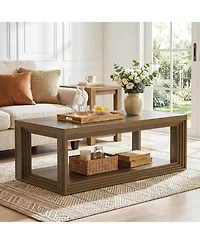 Tribesigns 47" Modern Coffee Table, Farmhouse Rectangular Living Room Table with 2-Tier Storage Shelf