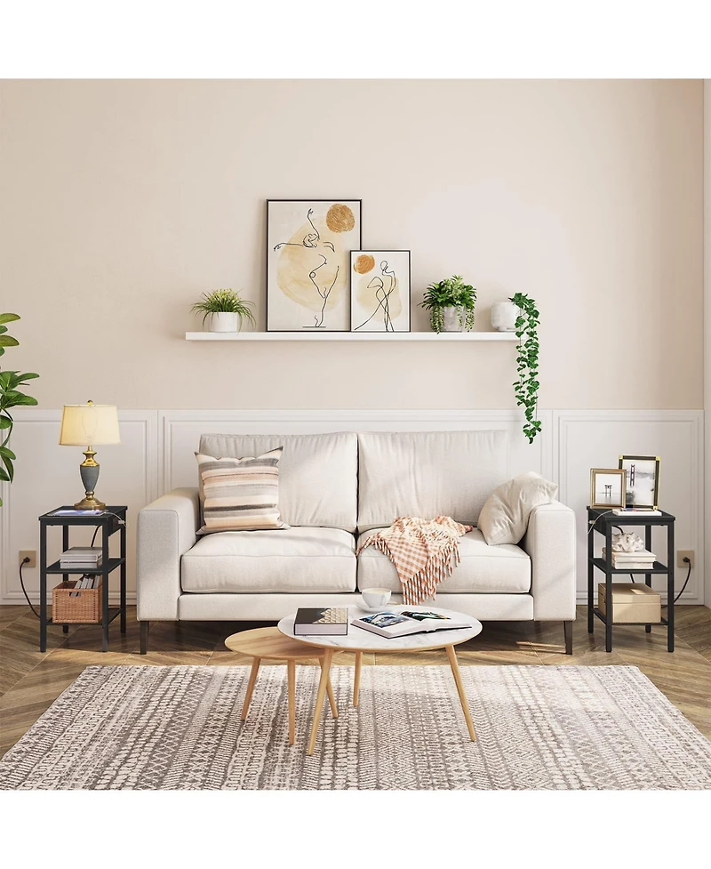 Slickblue Side Table with 3 Shelves and Built-In Charging Station for Bedroom