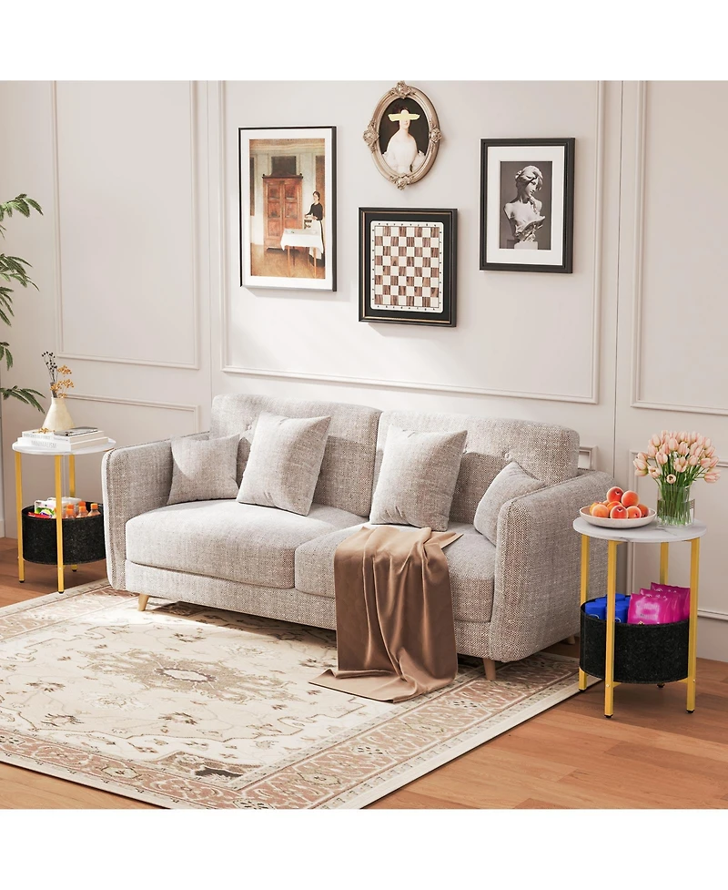 Slickblue Modern Round End Table 2-Tier with Fabric Storage Basket and Metal Base