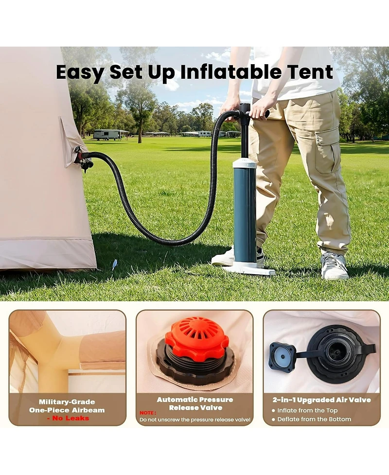 Aboron 4-Season Inflatable Camping Tent - Easy Setup Blow Up Tent with Hand Pump, Windproof and Breathable - Fits 2-8 People