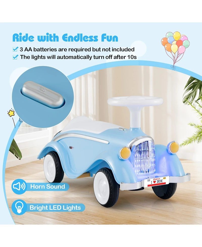 Gymax Kids Ride on Push Car with Steering Wheel Horn and Light Under Seat Storage