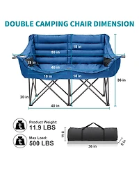 Aboron Oversized Padded Camping Chair - Heavy Duty Folding Outdoor Couch with Side Pocket and Cotton Padding for Patio and Sports