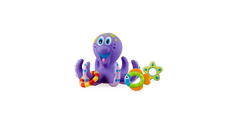 Nuby Floating Purple Octopus with 3 Hoopla Rings Interactive Bath Toy