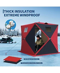 homfan 142 x 71 78 Inch Ice Fishing Shelter with Led Lights, Insulated Winter Tent Double Zipper Doors for Lake