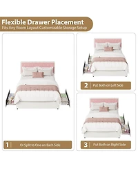 Velvet Upholstered Platform Bed with Biscuit Tufted Storage Headboard, Drawer, Sturdy Wood Slats, No Box Spring Needed