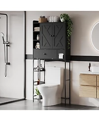 Gaomon Over-The-Toilet, Black Bathroom with Mdf Shelves and Steel Frame, Space-Saving for Small Bathrooms, Towels Essentials
