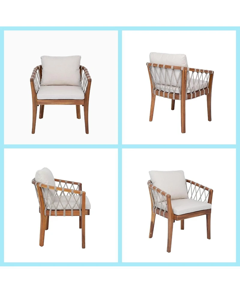 Asagikoiai 7-Piece Acacia Wood Patio Dining Set with Expandable Table and 6 Rope Chairs