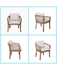 Asagikoiai 7-Piece Acacia Wood Patio Dining Set with Expandable Table and 6 Rope Chairs