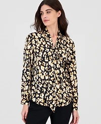 Kasper Women's Tie-Neck Long-Sleeve Printed Blouse