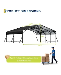 Homfan 20 x 20 x 9 Feet Carbon Steel Metal Carport Garage for Cars Trucks, Heavy Duty Outdoor Vehicle Shelter with Roof