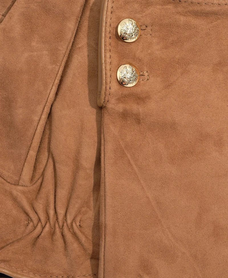 Lauren Ralph Suede Crest Button Gloves